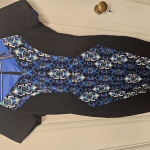 Black and Blue Sleeveless Bodycon Midi Dress